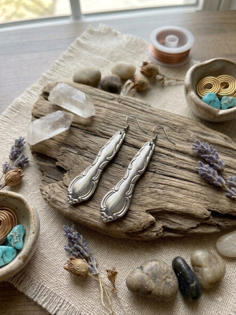 Hand-Crafted Elegant Silver-Tone Spoon Handle Drop Earrings - Women Jewelry